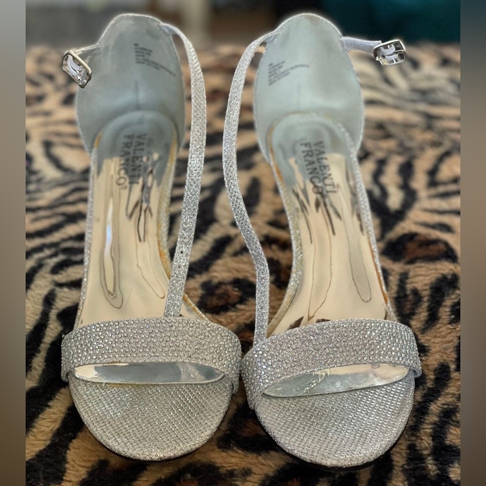 Valenti Franco heels silver with rhinestones size 9